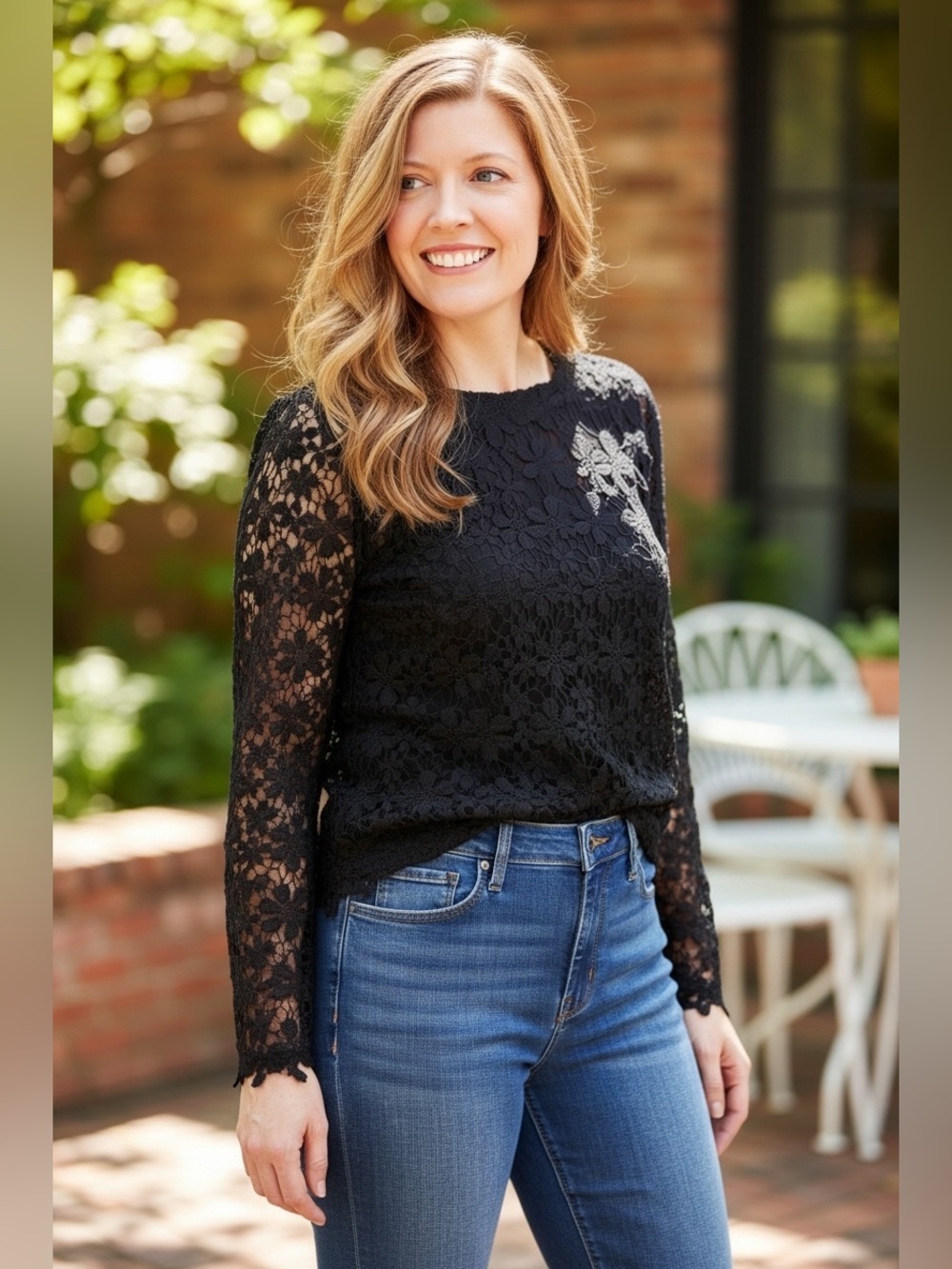 Easel Black Floral Crochet Lace Blouse